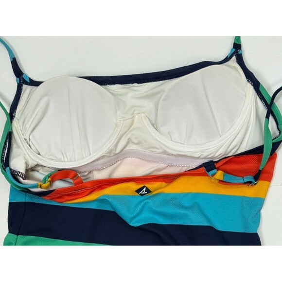 Sperry One Piece Swimsuit XL High Cut Rainbow Stripe Padded Bra Swimwear Preppy - Picture 4 of 8